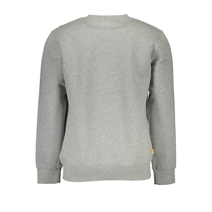 Back view of Timberland Gray Cotton Men Sweater, organic cotton, crew neck, iconic embroidery, sustainable fashion, versatile gray.