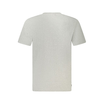 Back view of Timberland Gray Cotton Men T-Shirt made from organic cotton, featuring a regular fit and crew neck design.