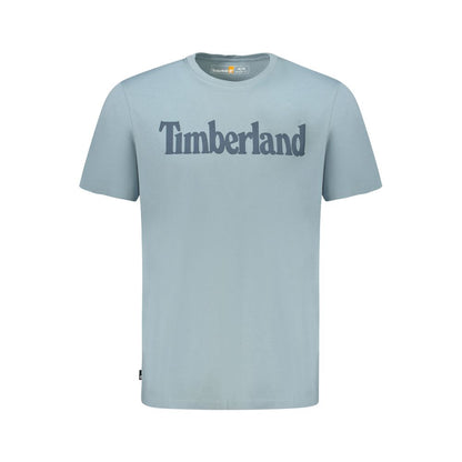 Timberland Light Blue Organic Cotton Men T-Shirt with logo, short sleeve, sustainable fashion