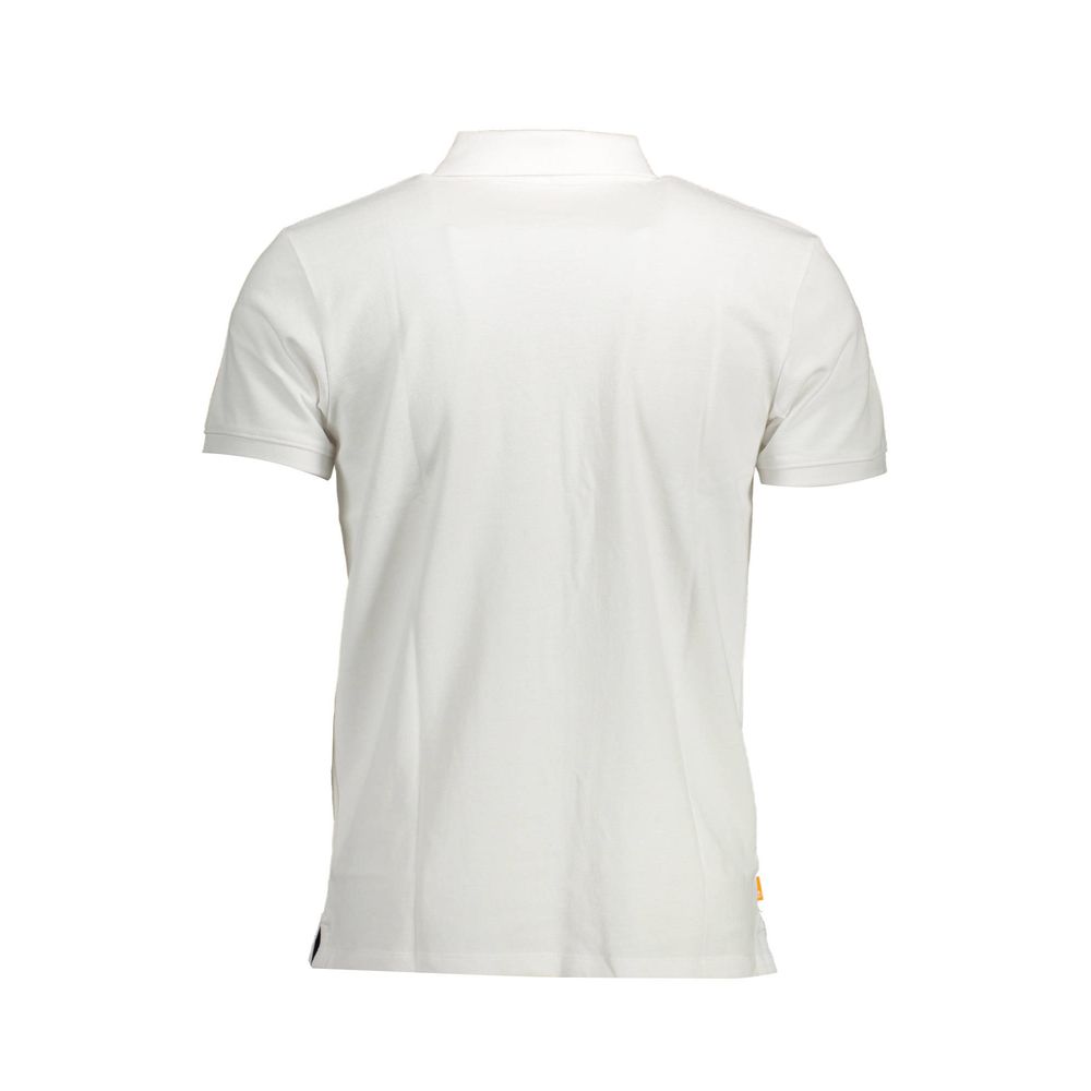 Back view of a Timberland White Cotton Men Polo Shirt with short sleeves, showcasing the sleek design and craftsmanship.