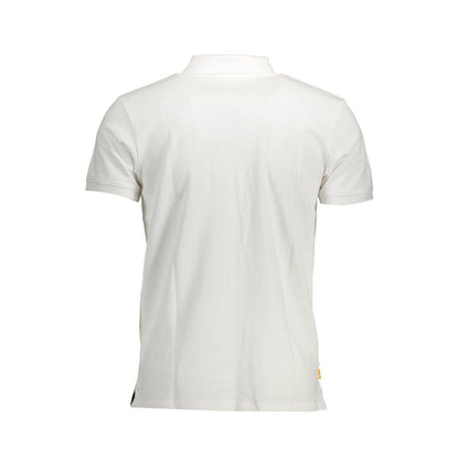 Back view of a Timberland White Cotton Men Polo Shirt with short sleeves, showcasing the sleek design and craftsmanship.