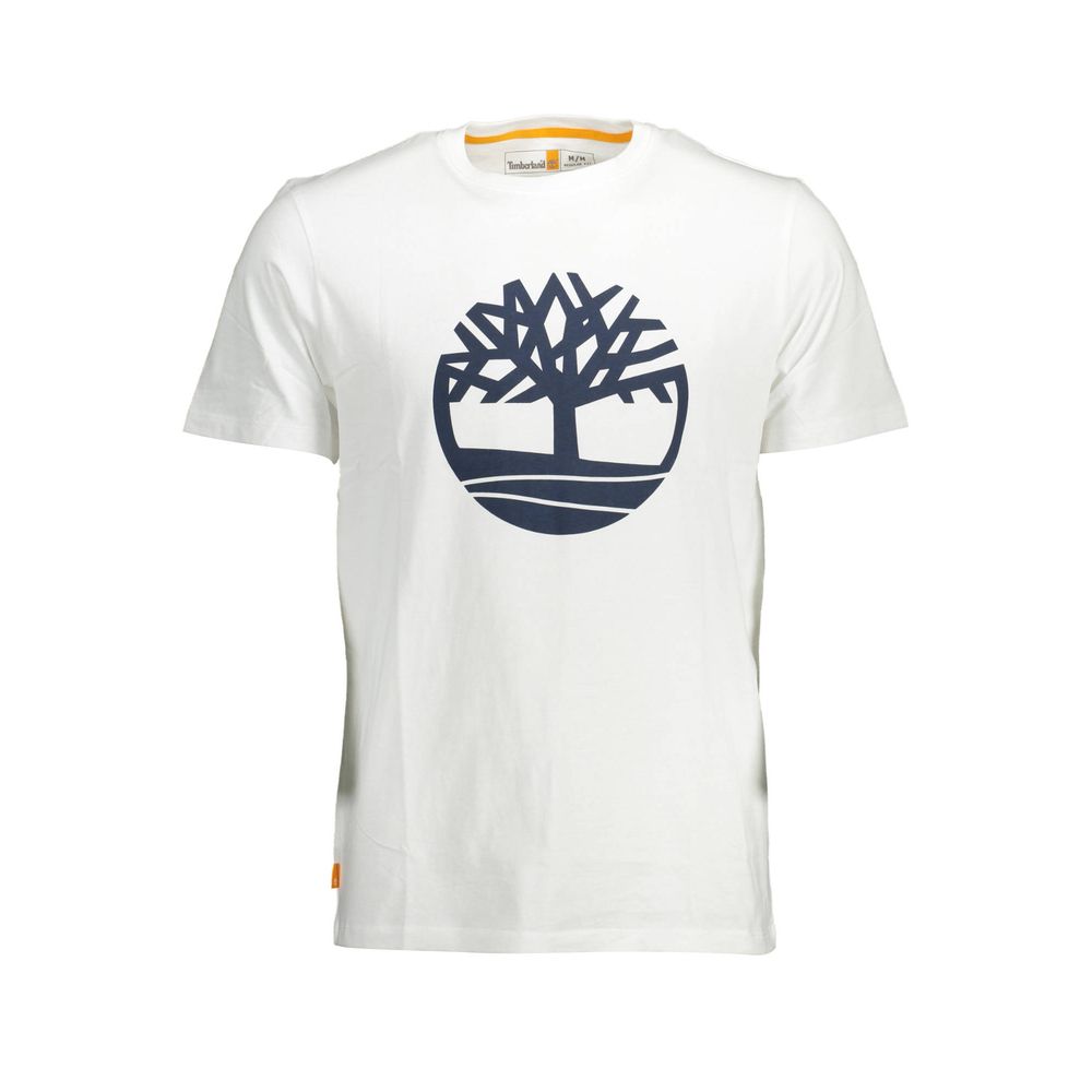Timberland White Cotton Men T-Shirt with logo print, eco-friendly organic material