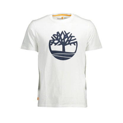 Timberland White Cotton Men T-Shirt with logo print, eco-friendly organic material