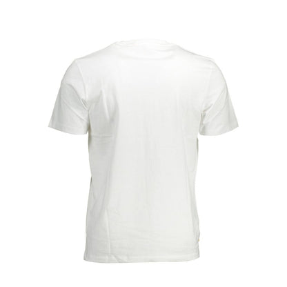 Back view of Timberland White Cotton Men T-Shirt, 100% organic cotton, eco-conscious casual wear, featuring crew neck and short sleeves.
