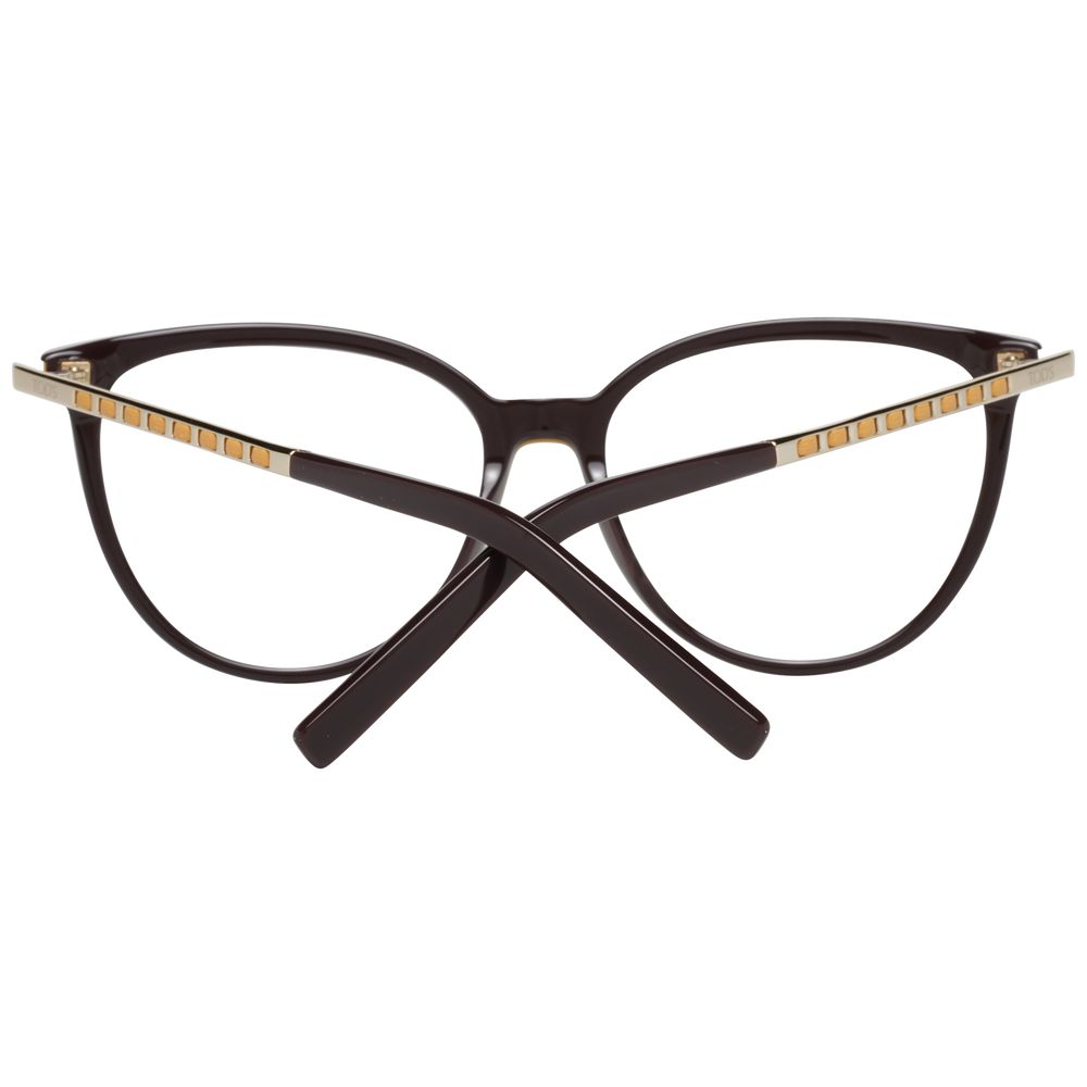 Tod's Brown Metal & Plastic Glasses (Frames) for women, full-rim round style with demo lenses and brown frame, size 55-16-140.