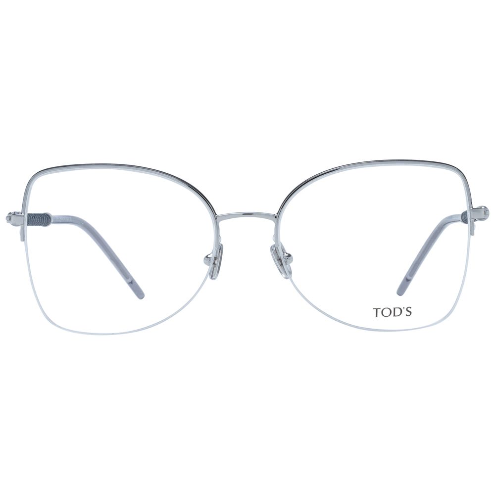 Alt Tag: Tod's Silver Metal Glasses (Frames) for women, full-rim butterfly style with demo lenses included in a branded case.