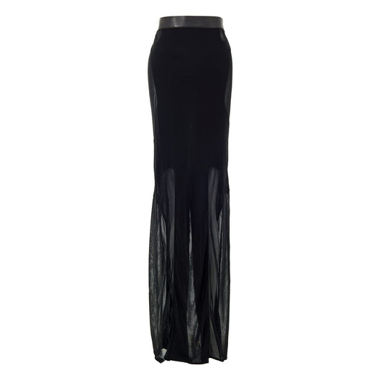 Tom Ford Black Viscose Long Skirt with sheer organza effect and leather waistband