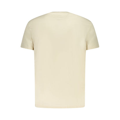 Alt Tag: Back view of Tommy Hilfiger Beige Cotton Men T-Shirt, showcasing its neutral hue and short sleeves for a stylish casual look.
