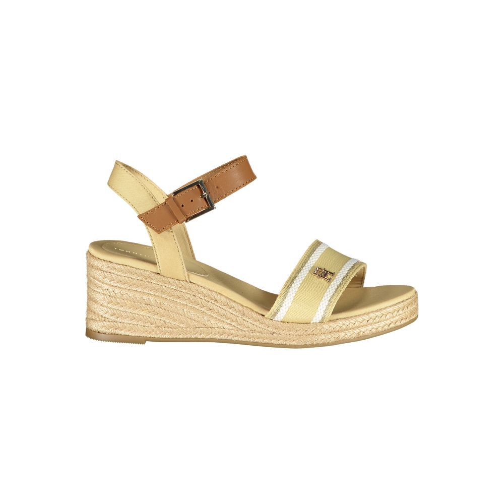Tommy Hilfiger Beige Polyester Sandal with ankle buckle lacing, contrast details, 7 cm heel, and logo.