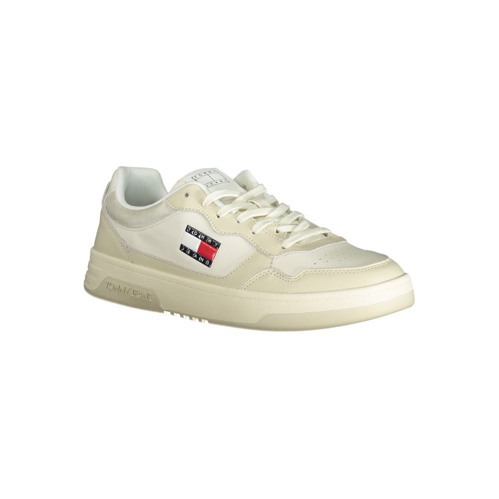 Tommy Hilfiger Beige Polyethylene Men Sneaker with logo and cream accents in side view