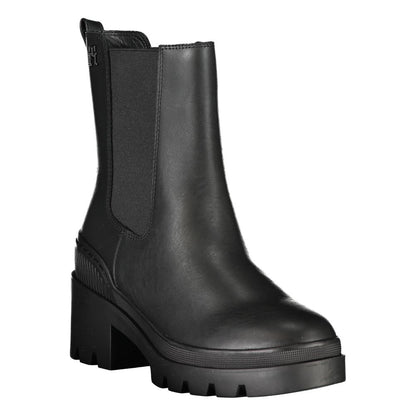 Tommy Hilfiger Black Polyester Ankle boot with side elastic, 6 cm heel, and logo detail.