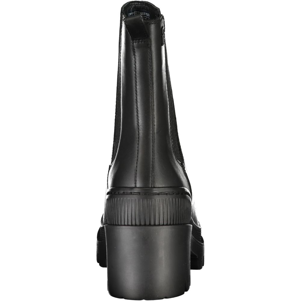 Tommy Hilfiger Black Polyester Ankle boot with side elastic and 6 cm heel showcasing rear view with logo.