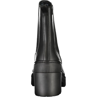 Tommy Hilfiger Black Polyester Ankle boot with side elastic and 6 cm heel showcasing rear view with logo.