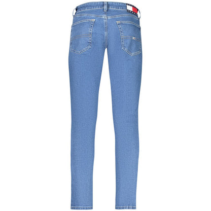 Back view of Tommy Hilfiger Blue Cotton Men Slim Tapered Jean with logo detailing.