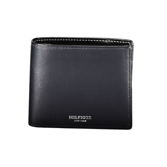 Tommy Hilfiger Blue Leather Wallet with 2 compartments, coin purse, card holder, contrast details, and logo