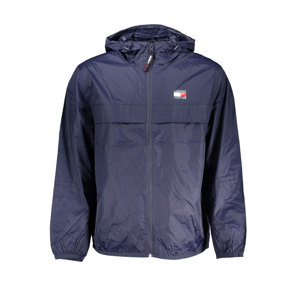 Tommy Hilfiger Blue Recycled Nylon Men Jacket with hood and logo