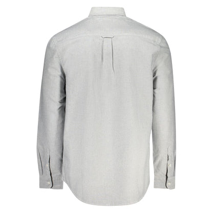 Back view of Tommy Hilfiger Gray Cotton Men Shirt, eco-friendly long sleeve with button-down collar and classic cuffs.
