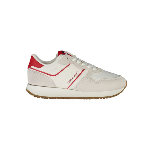 Tommy Hilfiger Red Leather Women Sneaker with contrasting details and iconic logo, epitome of sports luxe with comfort and versatility.