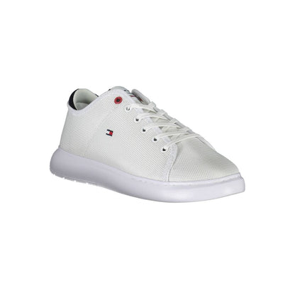 Tommy Hilfiger White Polyester Sneaker with laces, contrasting details, and logo on contrasting sole made of 95% recycled material.