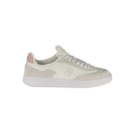 Tommy Hilfiger White Polyethylene Women Sneaker with pink accents and iconic embroidery, perfect for style and comfort.
