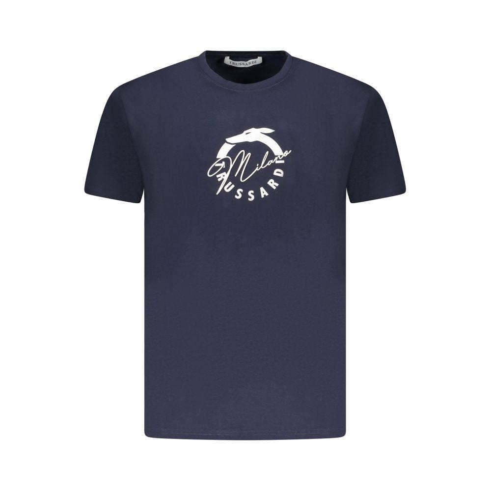 Trussardi Blue Cotton Men T-Shirt with signature logo and distinctive print, crew neck