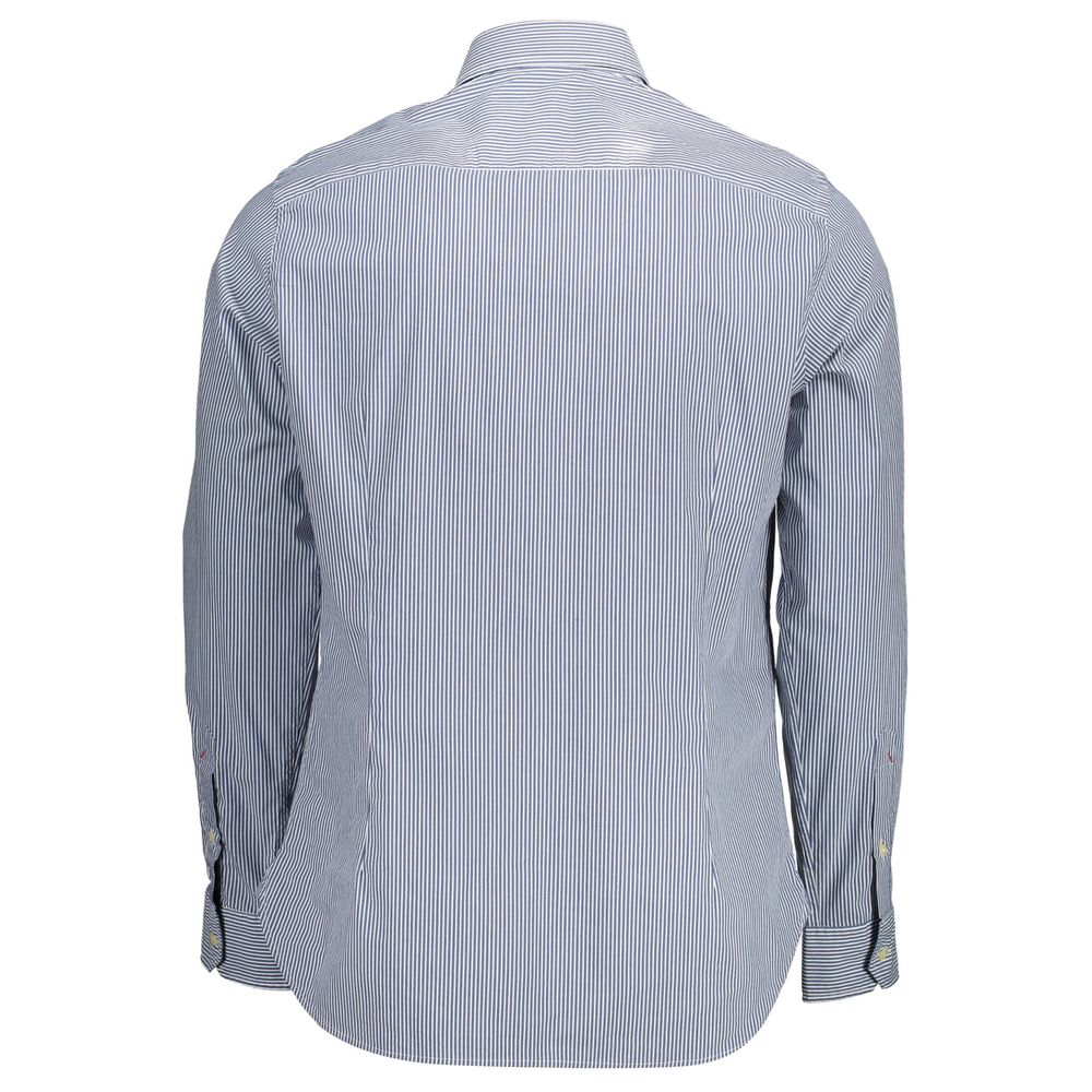 U.S. POLO ASSN. Blue Cotton Men Shirt, long sleeve, back view, featuring French collar and tailored slim fit.