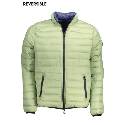 U.S. POLO ASSN. Green Nylon Men Jacket with reversible design, front view showing pockets and zipper detail.