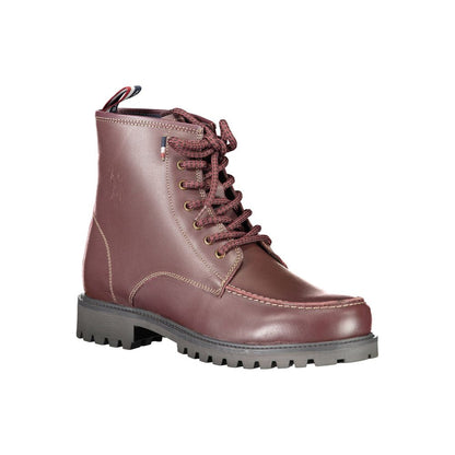 U.S. POLO ASSN. Red Leather Men Boot with lace-up design and durable sole, showcasing classic American style and bold sophistication.