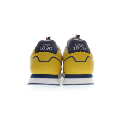 Back view of U.S. POLO ASSN. Yellow Polyester Men Sneaker showcasing sporty design and logo detailing.