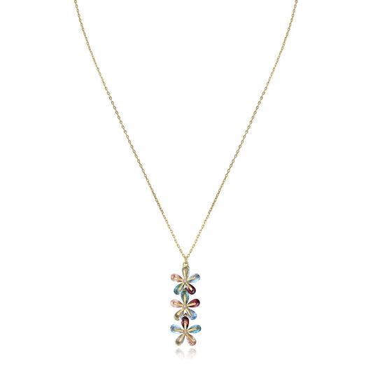 Elegant flower pendant necklace with colorful gemstones on a gold chain, perfect jewelry for women.