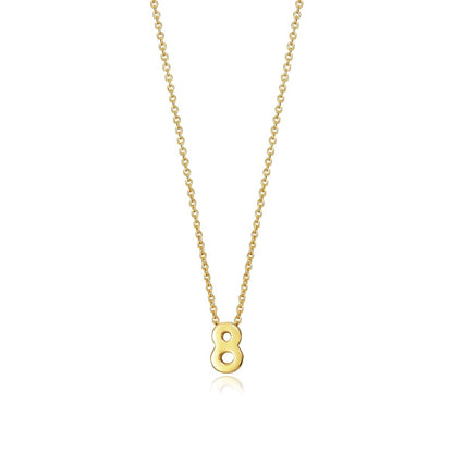 Gold chain necklace with the number 8 pendant in a minimalist design.