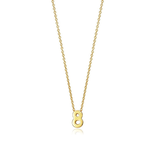 Gold necklace with number eight pendant on chain