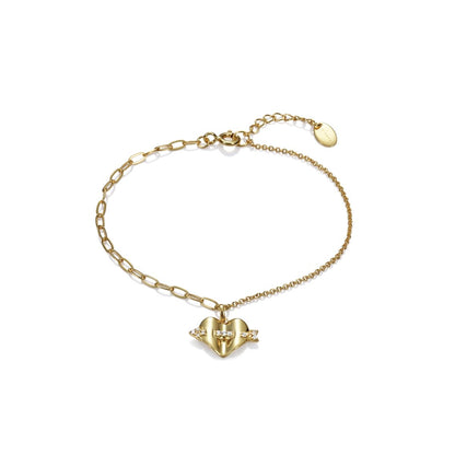 Gold heart-shaped charm bracelet with delicate chain design.