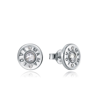 Silver "LOVE MAMA" round earrings with embedded stones, perfect for Mother's Day. VICEROY JEWELS Mod. 85014E000-30.