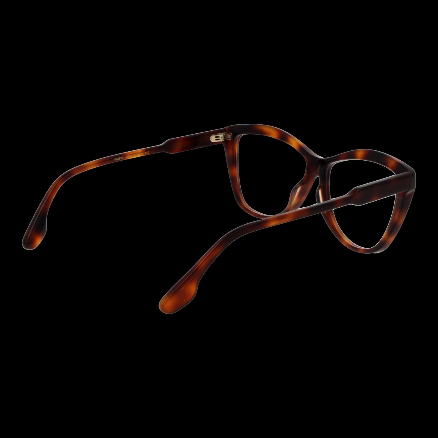 VICTORIA BECKHAM MOD. VB2627 57215 stylish women's glasses frames in tortoiseshell pattern, side view with black background.