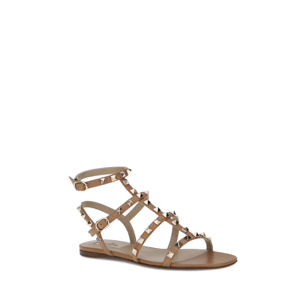 Valentino Garavani Beige Calf Leather Bos Taurus Flat Sandals