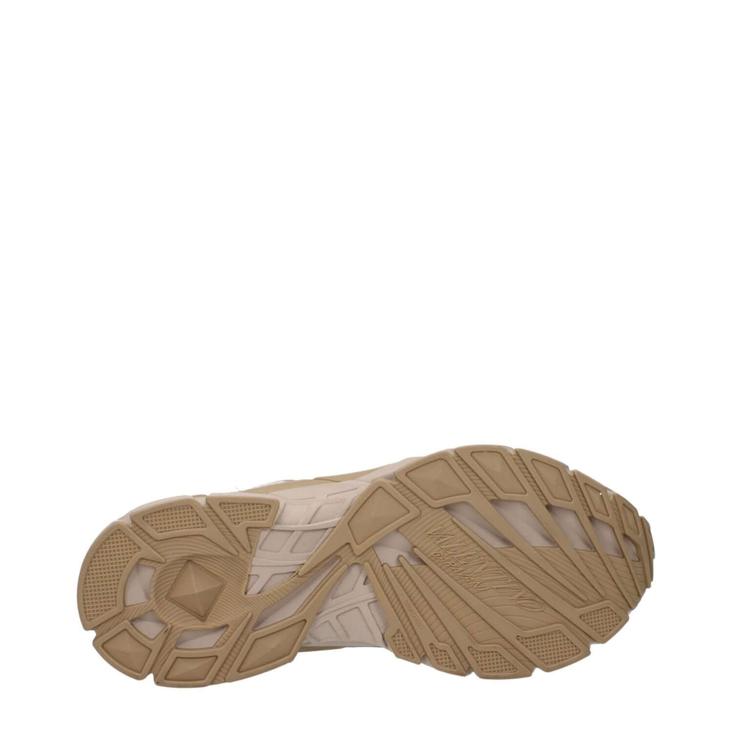 Sole view of Valentino Garavani Beige Fabric Low Top Sneakers with rubber sole and studs.