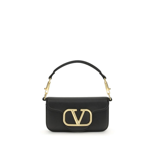 Valentino Garavani Black Calf Leather Bos Taurus Shoulder Bag with VLogo and removable straps.