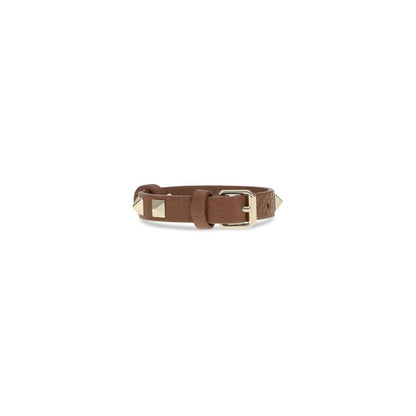Valentino Garavani Brown Metal Bracelet with Rockstud leather design, adjustable buckle closure, and signature logo for AW25.
