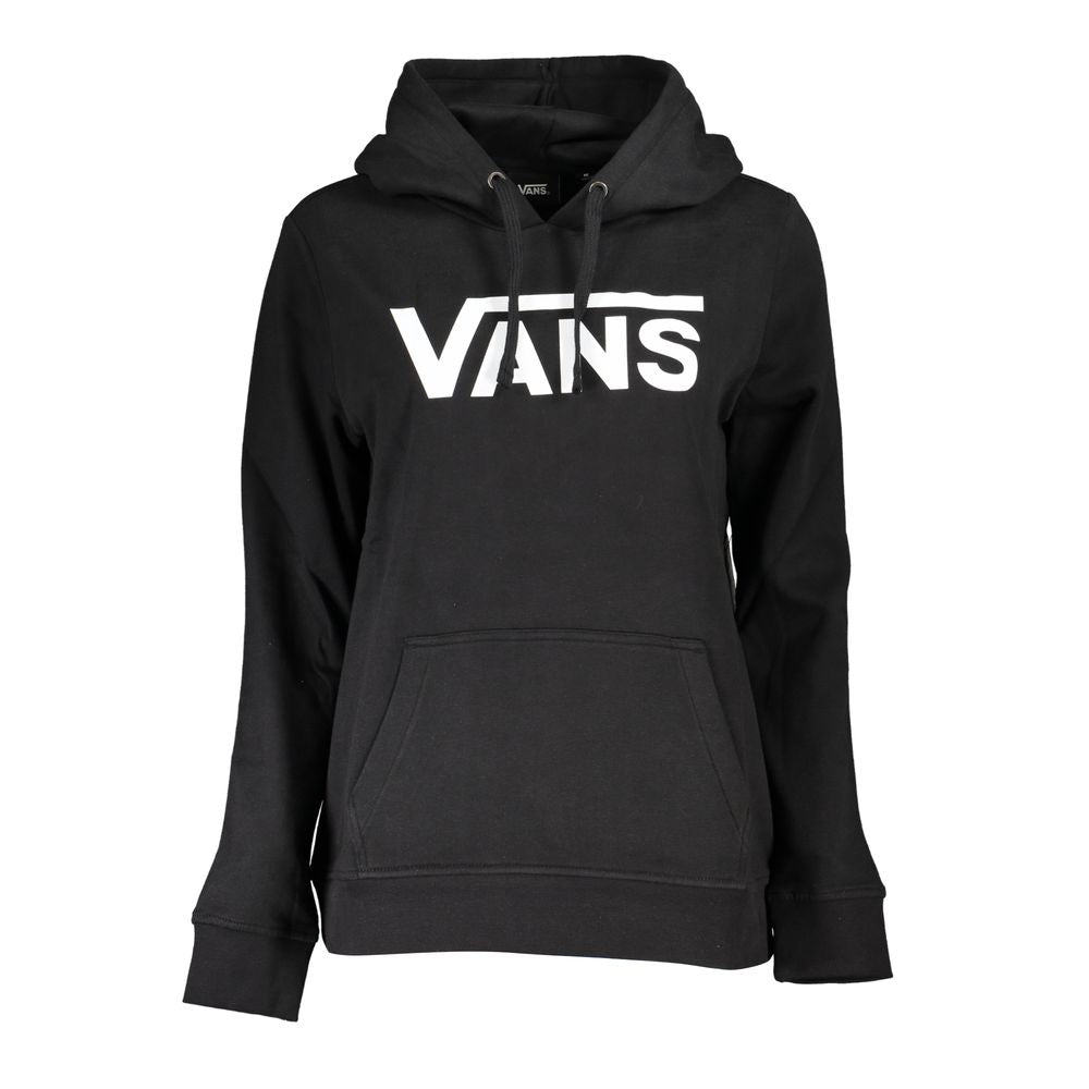 Vans Black Cotton Women Sweater with logo, fleece lining, and central pocket, perfect for cozy street style fashion.