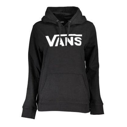 Vans Black Cotton Women Sweater with logo, fleece lining, and central pocket, perfect for cozy street style fashion.