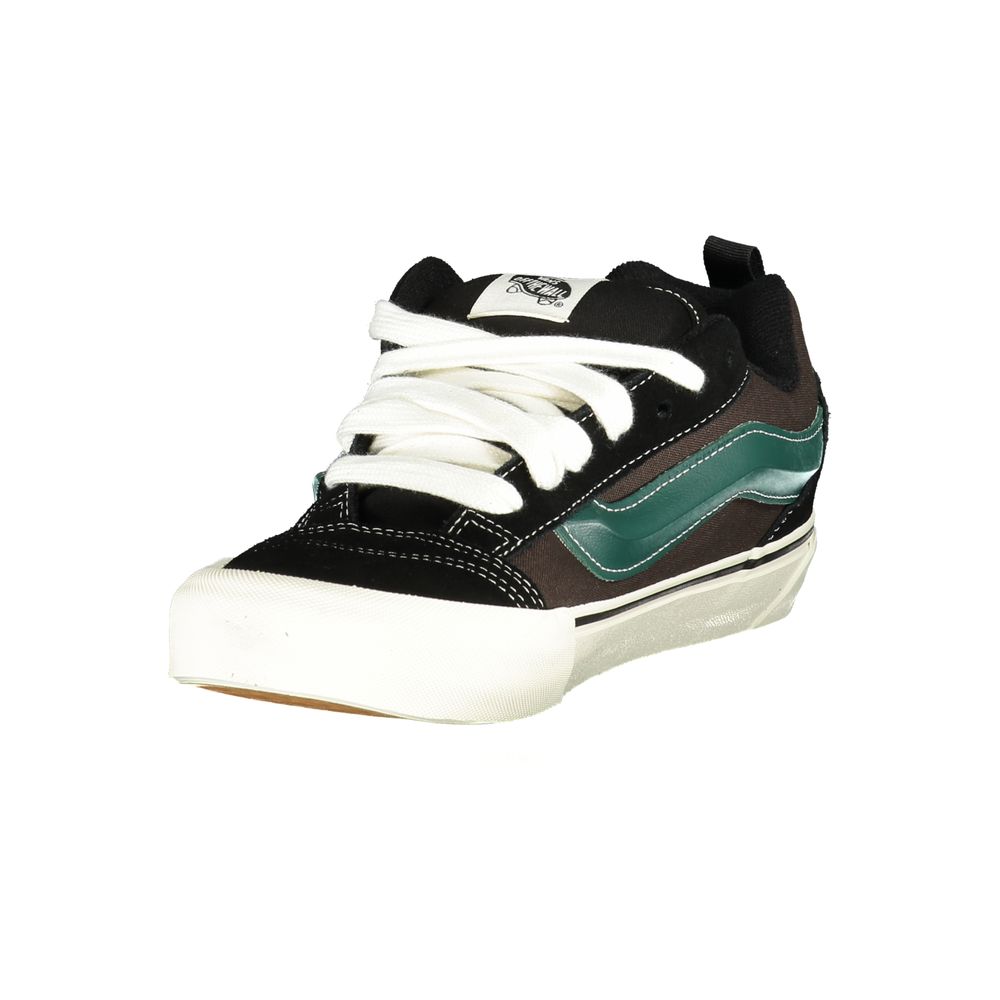 Vans Black Leather Men Sneaker with green detailing, classic Vans logo, crafted for comfort and urban style.