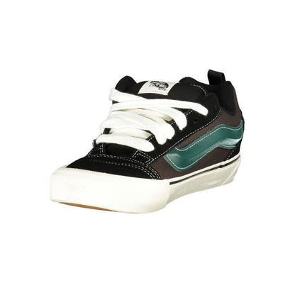 Vans Black Leather Men Sneaker with green detailing, classic Vans logo, crafted for comfort and urban style.
