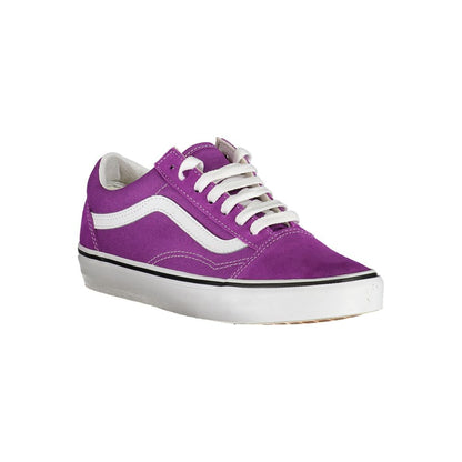 Vans Purple Polyester Sneaker, sports shoe with laces, Old Skool design, contrasting details, and logo.