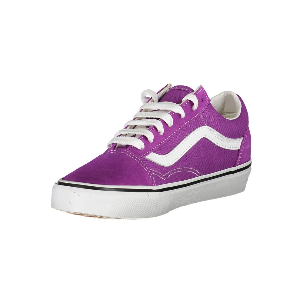 Vans Purple Polyester Sneaker with laces, old skool design, contrasting details, and logo. Perfect sports shoe for style and comfort.