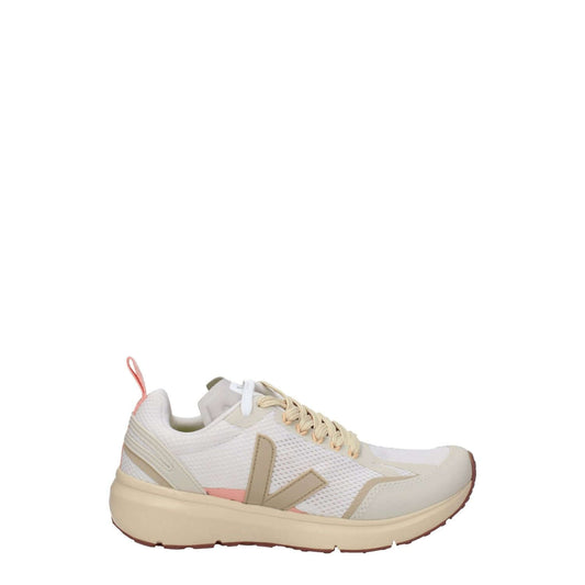 Veja Beige Fabric Athletic Sneakers with rubber sole and round toe, featuring front and side logos. MPN DCL1803226A. Street style, lace-up design.