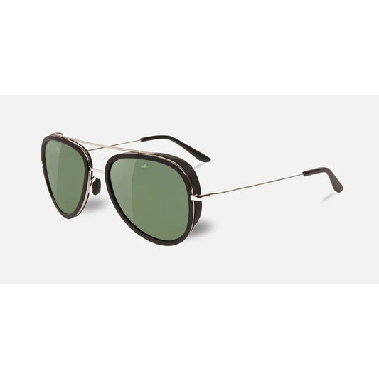Vuarnet Black Stainless Steel Sunglasses with green lenses and 53/17/145mm frame size, ideal for alpine vision and reducing glare.