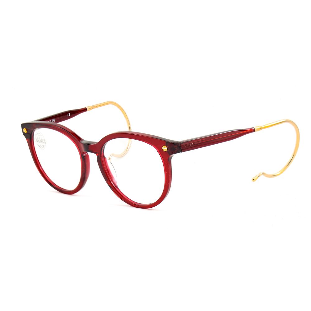 Vuarnet Red Acetate Glasses (Frames) with gold temples, flexible pin design for women, model VL15140004, measurements 50/14/110 mm