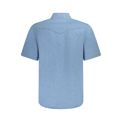 Wrangler Light Blue Cotton Men Shirt with automatic fastenings and two pockets, showcasing the back view of the denim shirt.