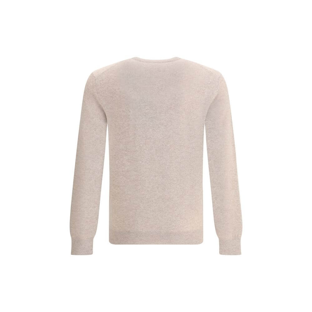 ZEGNA Beige Cashmere Cashmere Sweater with ribbed crew neck, cuffs, and hem, offering timeless elegance and unparalleled softness, back view